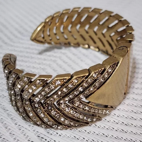 RARE VINTAGE J. Crew brass hinged cuff, rhinestone encrusted - Picture 3 of 5